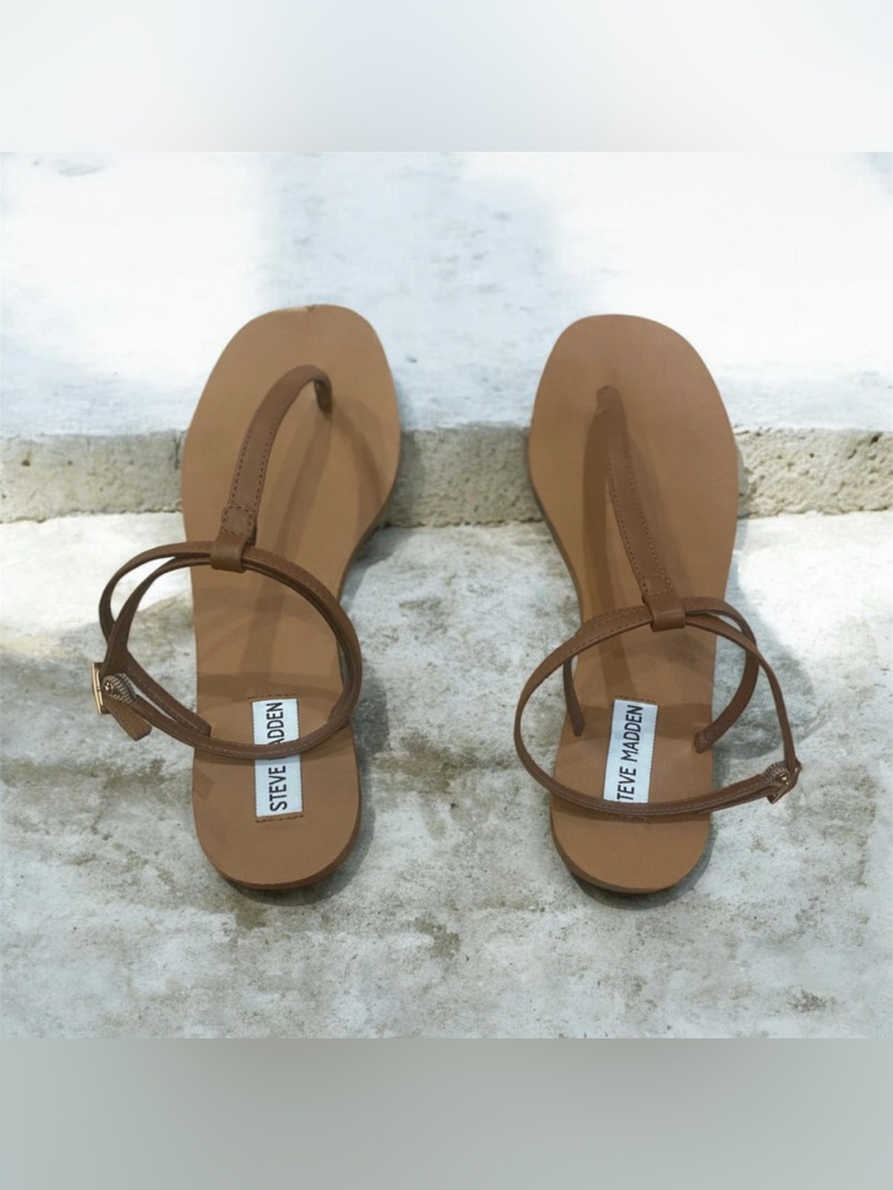 🌸Steve Madden Brown Strappy Buckle Flat Sandals Women's Size 9